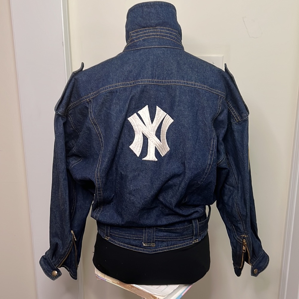 Vintage Yamaha Motor Riding Trucker Jeans Utility Cropped Jacket Size Small - Picture 8 of 16
